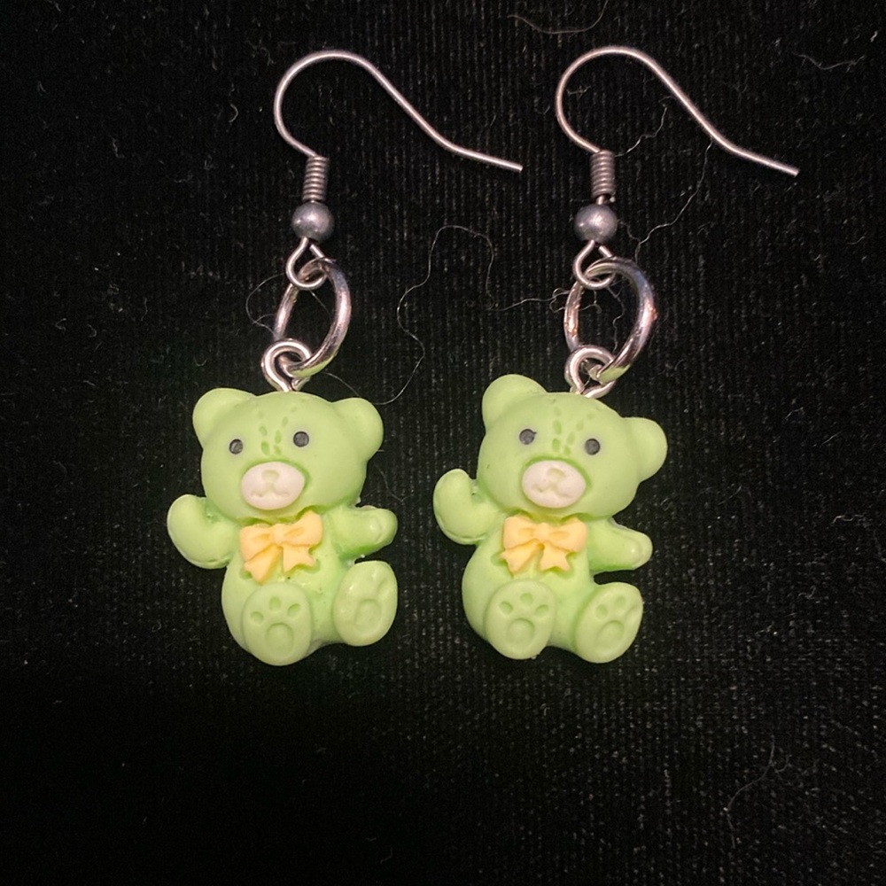 Dangle Bear Earrings -Green